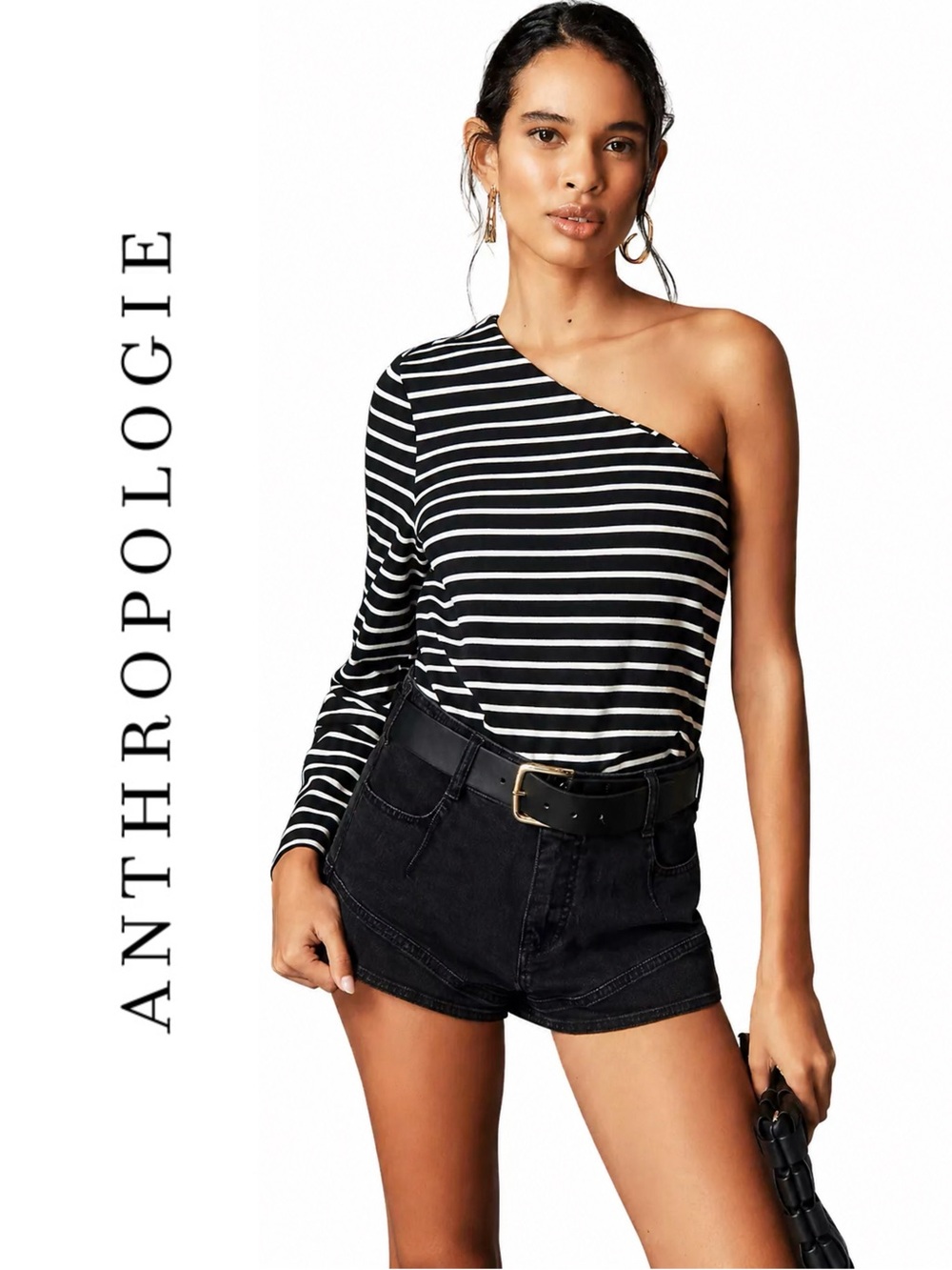 Anthropologie Grey Lab One-Shoulder Striped Top